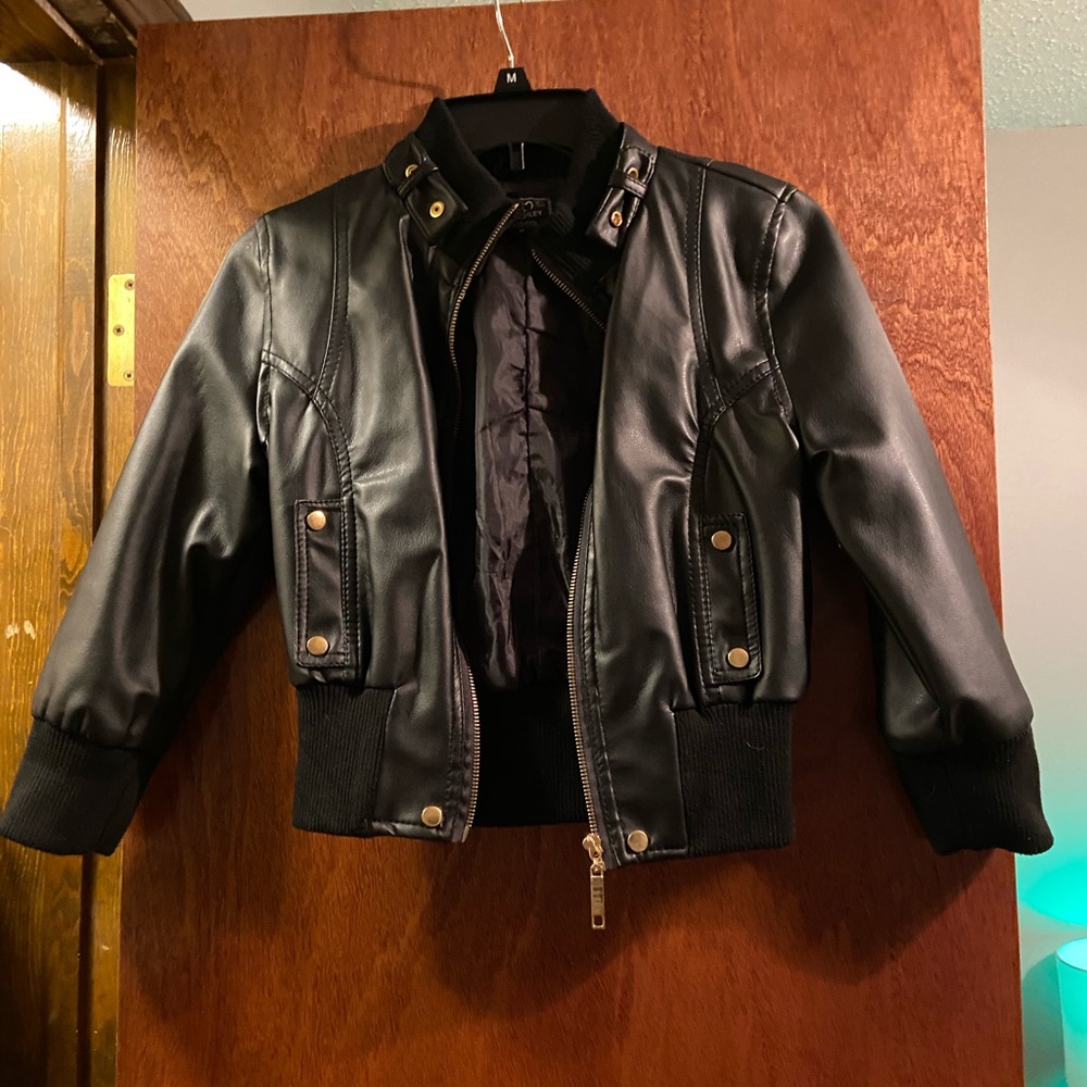 Girls cropped faux leather jacket